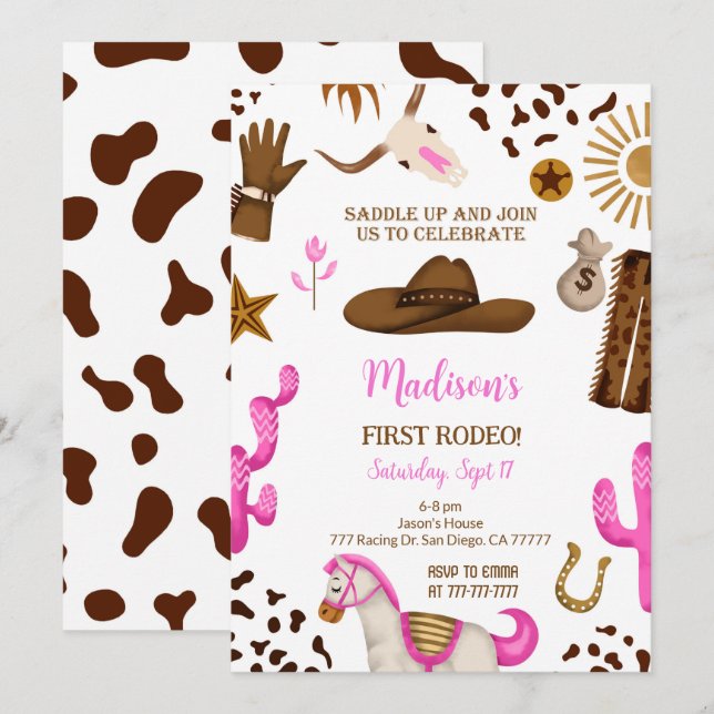 Invitación de cumpleaños de Cowgirl editable (Anverso / Reverso)