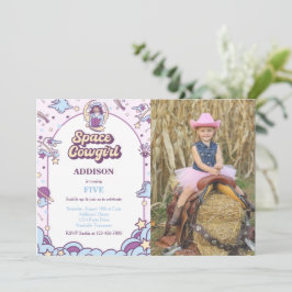Invitación de cumpleaños de Cowgirl espacial con f