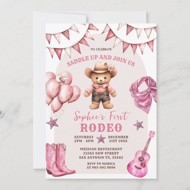 Invitación de cumpleaños de Cowgirl First Rodeo Ba (Anverso)