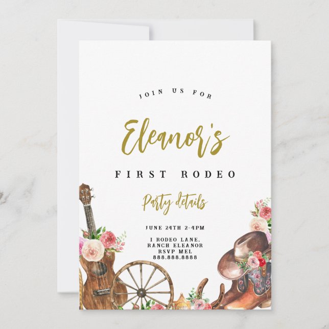 Invitación de cumpleaños de Cowgirl Western Countr (Anverso)