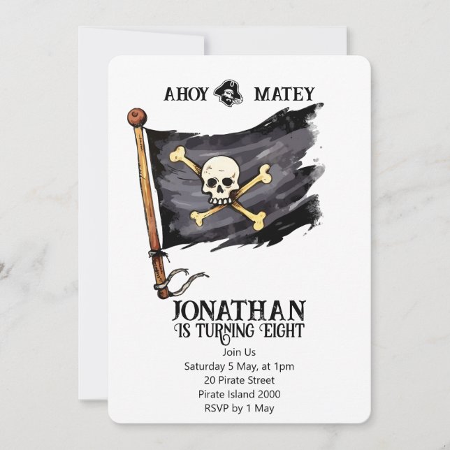 Invitación de Cumpleaños de Cráneo de Barco Pirata (Anverso)