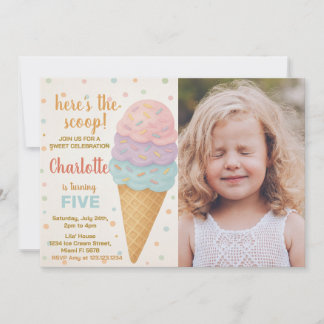 Invitación de cumpleaños de crema de hielo editabl