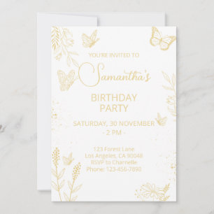 Invitación de cumpleaños de Crema y Mariposa de Or