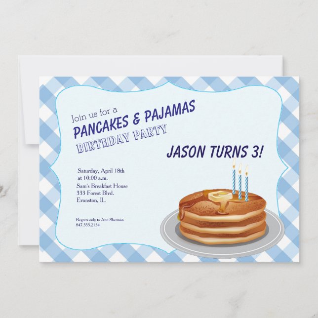 invitación de cumpleaños de crepes azules (Anverso)