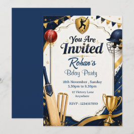 Invitación de cumpleaños de cricket elegante de na