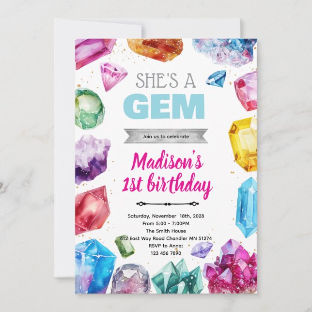 Invitación de cumpleaños de cristal de gema (Anverso)
