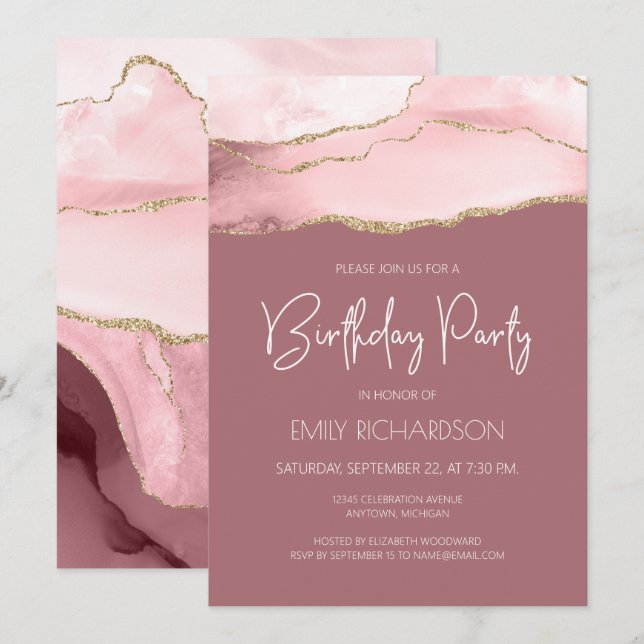 Invitación de cumpleaños de cualquier año Rosa Pol (Anverso / Reverso)