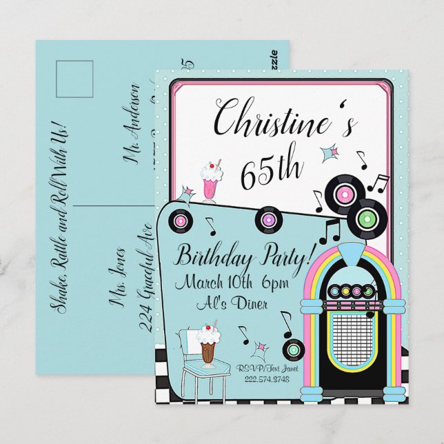 Invitación de cumpleaños de cualquier edad al come (Anverso / Reverso)