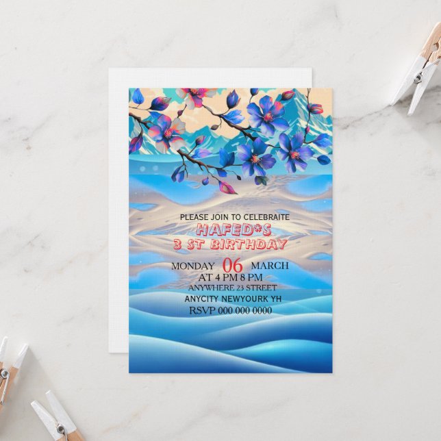 Invitación de cumpleaños de cualquier edad  nieve  (Anverso/Reverso In Situ)