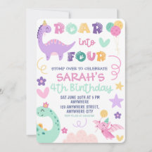 Invitación de cumpleaños de cuatro dinosaurios rug