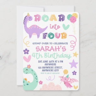 Invitación de cumpleaños de cuatro dinosaurios rug