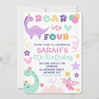 Invitación de cumpleaños de cuatro dinosaurios rug