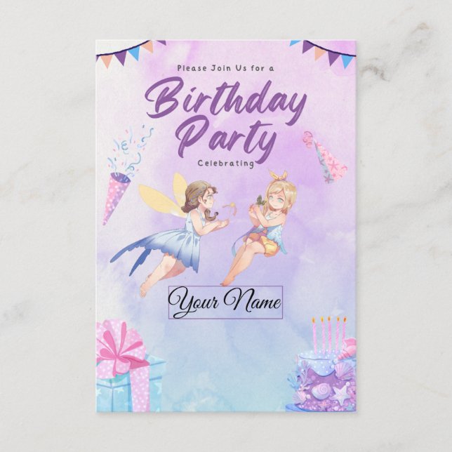 Invitación de cumpleaños de cuento de hadas mágico (Anverso)