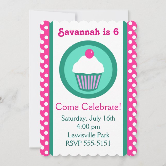 Invitación de cumpleaños de Cupcakes (Anverso)