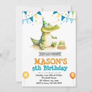 Invitación de cumpleaños de Cute Alligator