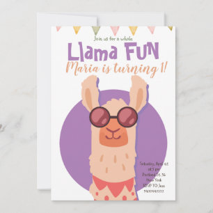 Invitación de cumpleaños de Cute Alpaca Llama
