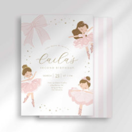 Invitación de cumpleaños de Cute Bow Ballerina