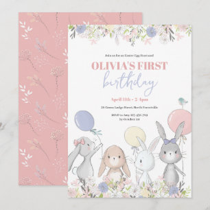 Invitación de cumpleaños de Cute Bunnies