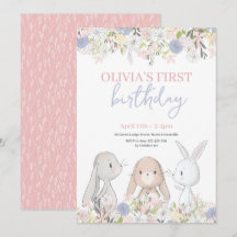 Invitación de cumpleaños de Cute Bunnies