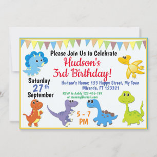 Invitación de cumpleaños de Cute Dinosaur