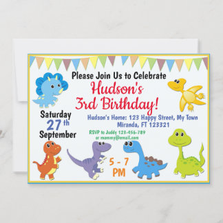 Invitación de cumpleaños de Cute Dinosaur