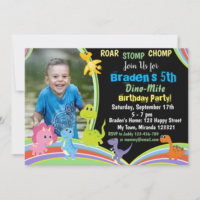 Invitación de cumpleaños de Cute Dinosaur (Anverso)