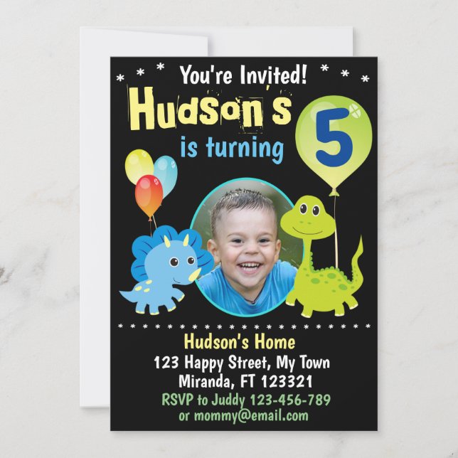 Invitación de cumpleaños de Cute Dinosaur (Anverso)