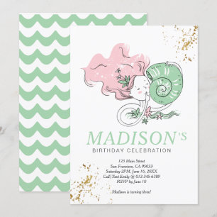 Invitación de cumpleaños de Cute Doodle Mermaid Fa