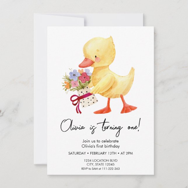 Invitación de cumpleaños de Cute Duckling (Anverso)