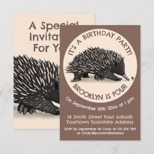 Invitación de cumpleaños de Cute echidna y persona