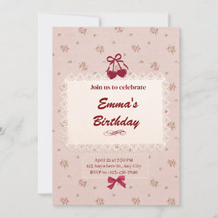 Invitación de cumpleaños de Cute Floral Bow Coquet