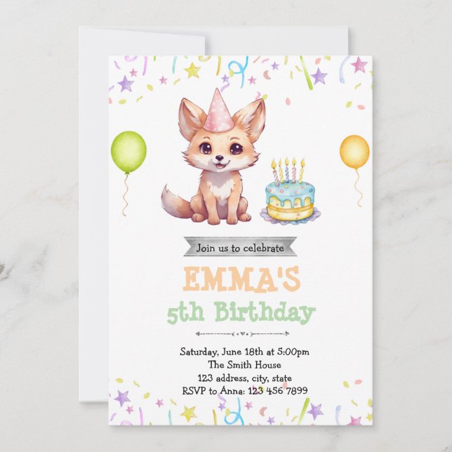 Invitación de cumpleaños de Cute fox (Anverso)