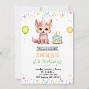 Invitación de cumpleaños de Cute fox