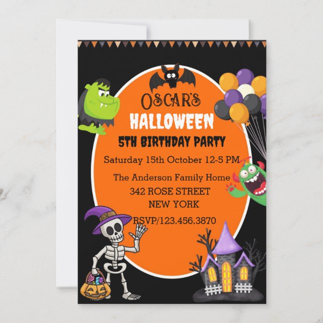 Invitación de cumpleaños de Cute Fun Halloween (Anverso)