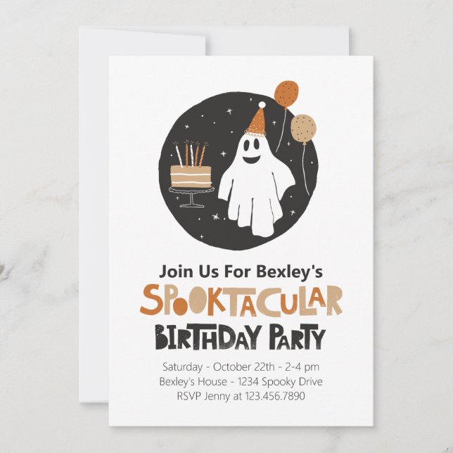 Invitación de cumpleaños de Cute Ghost Halloween (Anverso)