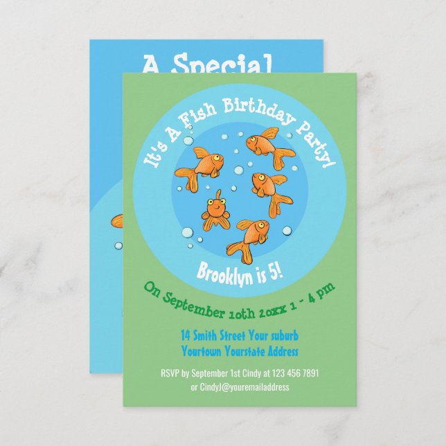Invitación de cumpleaños de Cute Goldfish personal (Anverso / Reverso)