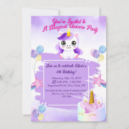 Invitación de cumpleaños de Cute Kawaii Unicorn