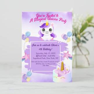 Invitación de cumpleaños de Cute Kawaii Unicorn