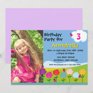 Invitación de cumpleaños de Cute Ladybug Garden pa