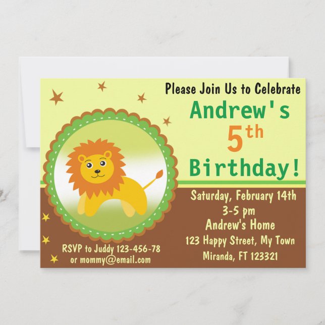 Invitación de cumpleaños de Cute Lion (Anverso)
