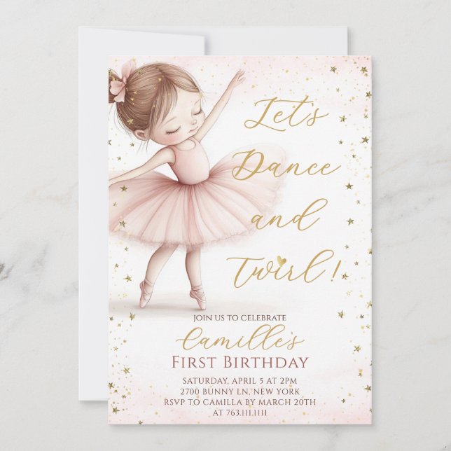 Invitación de cumpleaños de Cute Little Girl Balle (Anverso)