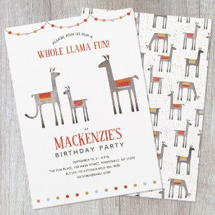 Invitación de cumpleaños de Cute Llama Divertida