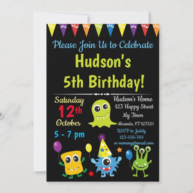 Invitación de cumpleaños de Cute Monster (Anverso)