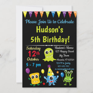Invitación de cumpleaños de Cute Monster