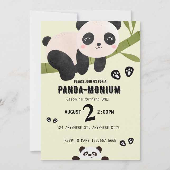 Invitación de cumpleaños de Cute Panda (Anverso)
