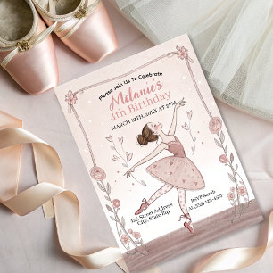 Invitación de cumpleaños de Cute Pink Ballerina Tu