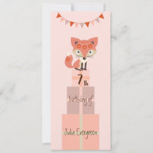 Invitación de cumpleaños de Cute Pink Fox