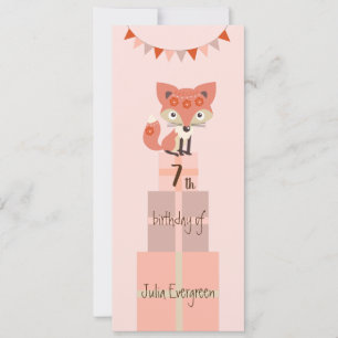 Invitación de cumpleaños de Cute Pink Fox