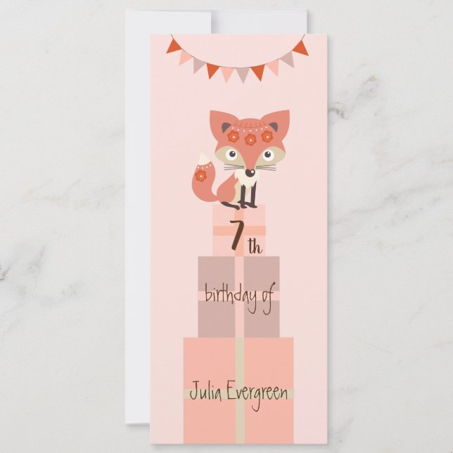 Invitación de cumpleaños de Cute Pink Fox (Anverso)