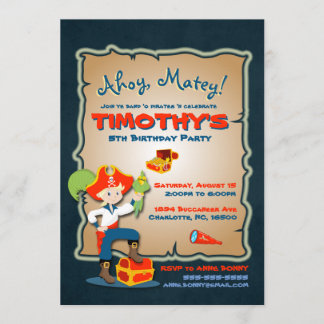 Invitación de cumpleaños de Cute Pirate personaliz